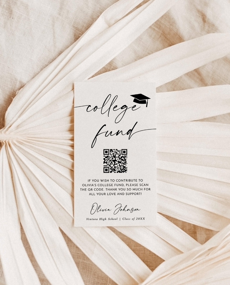 College Fund Card Template | QR Code College Fund Graduation | College Fund Graduation Card | Modern Graduation Party | Editable Template M9