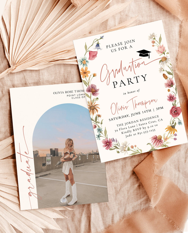 Wildflower Graduation Party Invite Template | Graduation Announcement | Modern Floral Graduation Party Invite | Photo Graduation Invite | W1 Wildflower Graduation Party Invite Template | Graduation Announcement | Modern Floral Graduation Party Invite | Photo Graduation Invite | W1