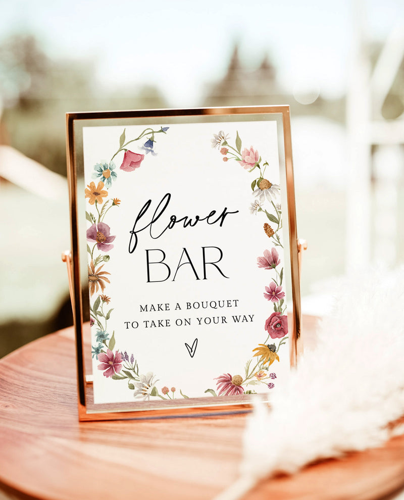 Flower Bar Sign | Wildflower Bridal Shower Sign | Boho Floral Baby Shower Sign | Make Your Own Bouquet | Bouquet Bar, Editable Template | W1