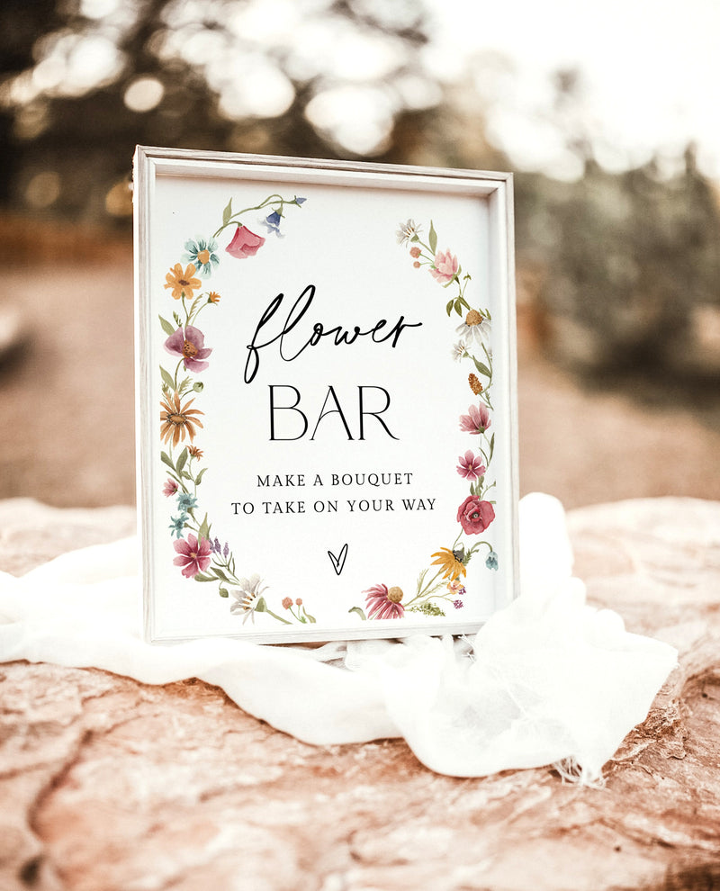 Flower Bar Sign | Wildflower Bridal Shower Sign | Boho Floral Baby Shower Sign | Make Your Own Bouquet | Bouquet Bar, Editable Template | W1