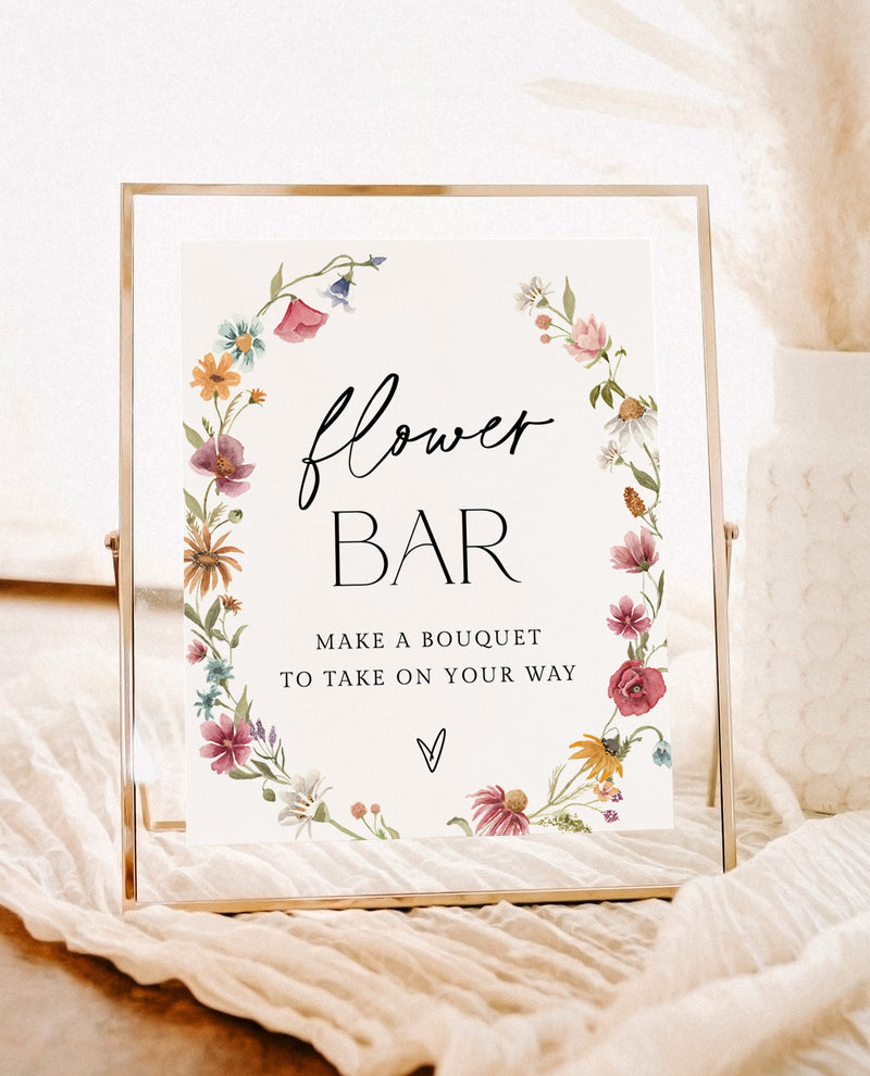 Flower Bar Sign | Wildflower Bridal Shower Sign | Boho Floral Baby Shower Sign | Make Your Own Bouquet | Bouquet Bar, Editable Template | W1