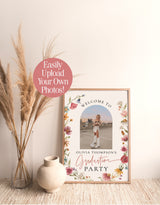 Minimalist Graduation Welcome Sign | Wildflower Graduation Party Welcome Sign | Boho Photo Graduation Welcome | Editable Template | W1