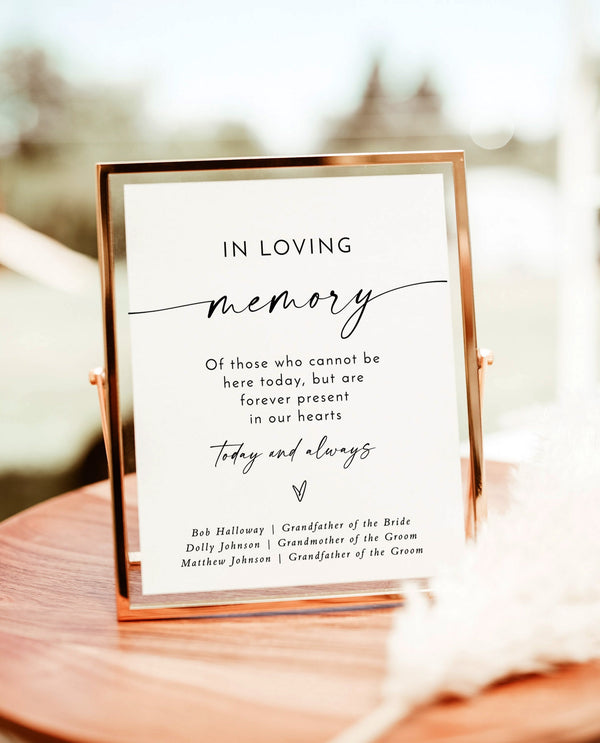 In Loving Memory Wedding Sign, Forever In Our Hearts Sign, Wedding Memorial, Memory Table Sign, Modern Minimalist, Editable Template M9