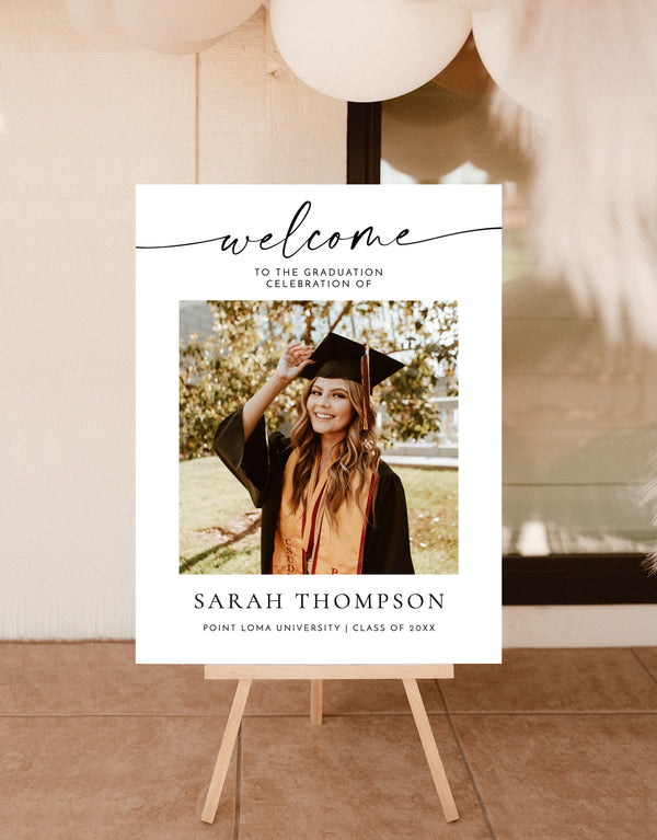 Graduation Welcome Sign, Photo Graduation Party Welcome Poster, Modern Minimalist Graduation Welcome Sign, Editable Template, M9