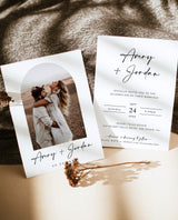 Minimalist Wedding Invitation Template, Modern Wedding Invite, Boho Wedding Invitation, Photo Wedding Invitation, Editable Template M5