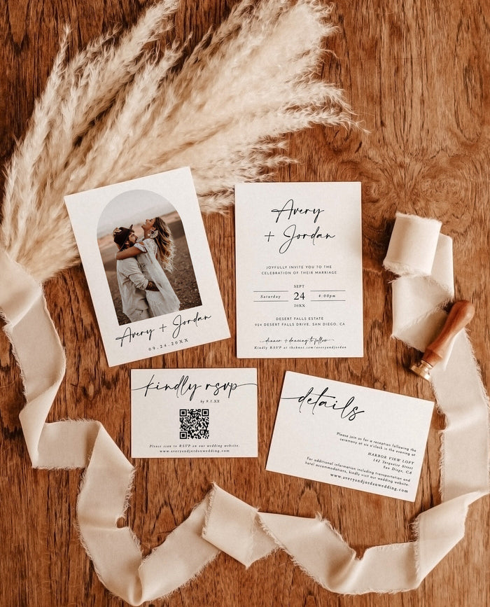 Minimalist Wedding Invitation Template, Modern Wedding Invite, Boho Wedding Invitation, Photo Wedding Invitation, Editable Template M5