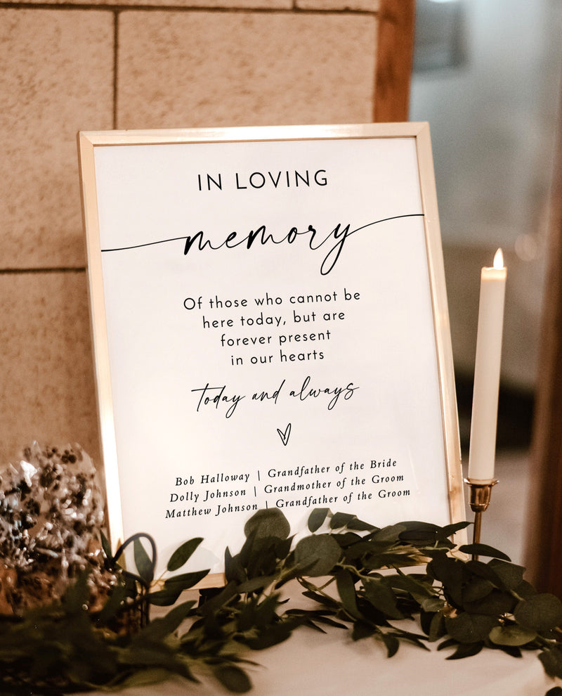 In Loving Memory Wedding Sign, Forever In Our Hearts Sign, Wedding Memorial, Memory Table Sign, Modern Minimalist, Editable Template M9