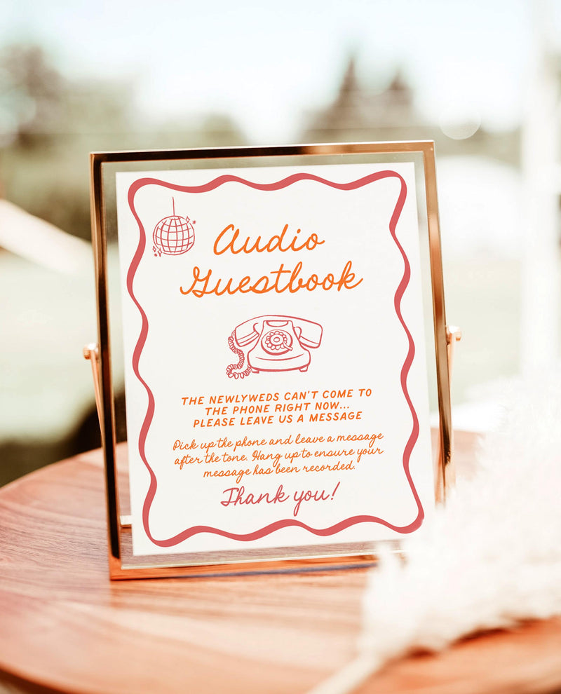 Audio Guestbook Sign, Modern Minimalist Wedding Sign, Phone Message Guest Book, Pick Up The Phone, Leave A Message, Editable Template H1