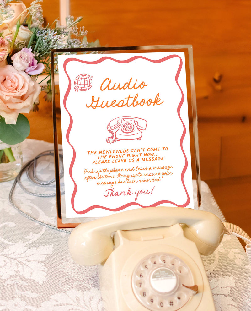 Audio Guestbook Sign, Modern Minimalist Wedding Sign, Phone Message Guest Book, Pick Up The Phone, Leave A Message, Editable Template H1