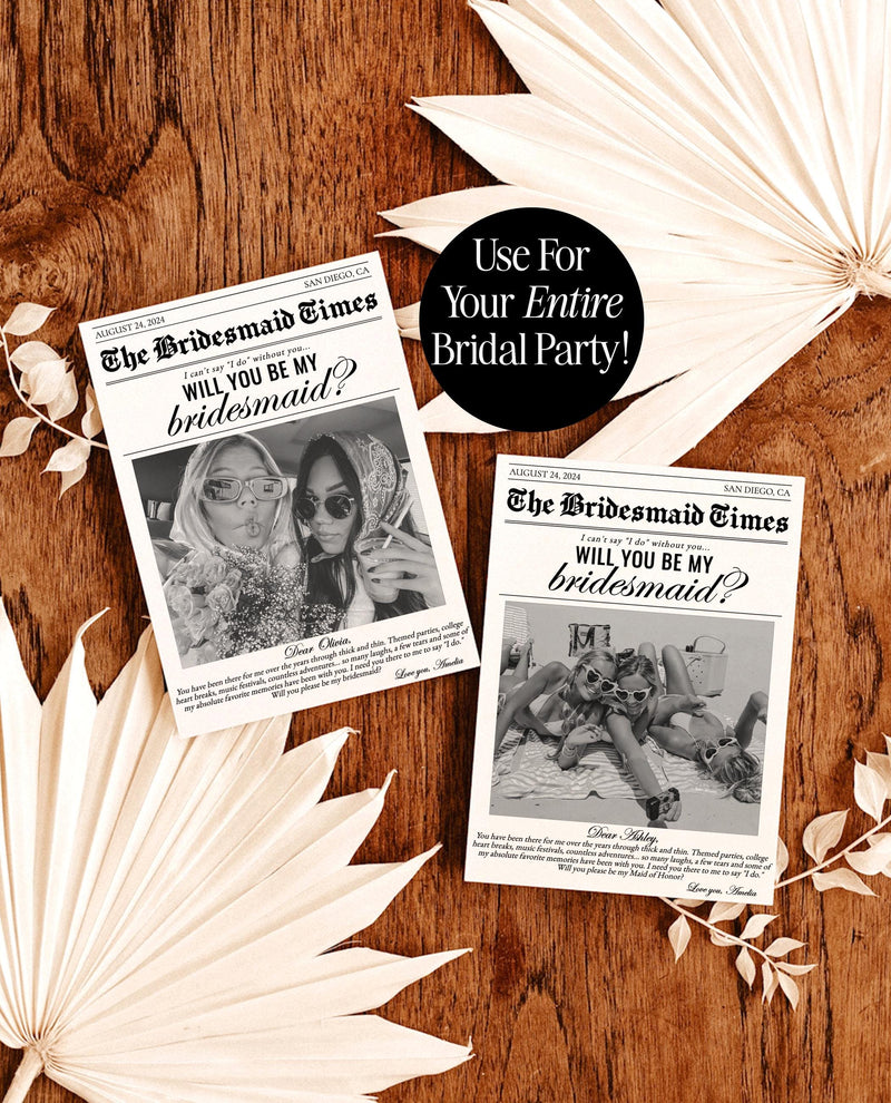 Newspaper Bridesmaid Proposal Card, Will You Be My Bridesmaid, Modern – Wild Bloom Design Studio newspaper-bridesmaid-proposal-card-will-you-be-my-bridesmaid-modern-wild-bloom-design-studio