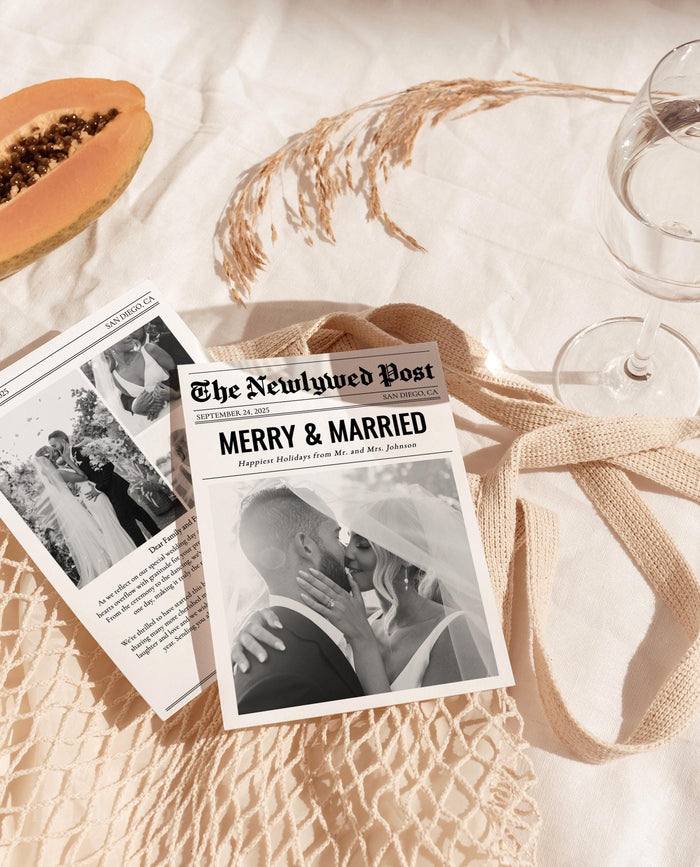 Christmas Card Template, Newspaper Christmas Card, Modern Wedding Thank You Card, Wedding Photo Thank You Card, Newspaper Holiday Card, N2