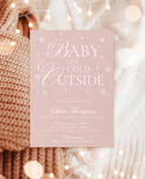 Baby It's Cold Outside Baby Shower Invitation, Winter Baby Shower Invite Template, Modern Pink Girl Baby Shower, Winter Wonderland, W2