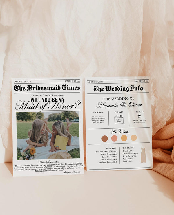 Newspaper Bridesmaid Proposal Card, Will You Be My Bridesmaid, Modern Bridesmaid Card, Bridesmaid Proposal Newspaper, Editable Template, N2