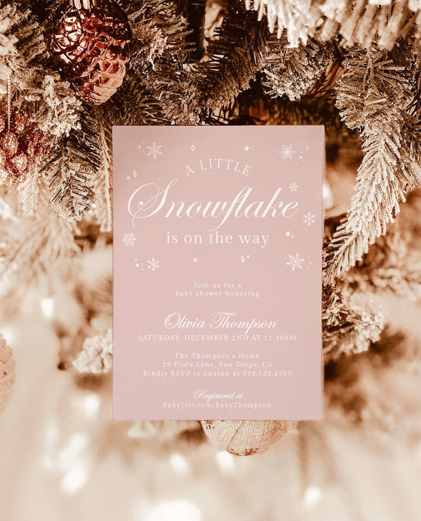 Winter Baby Shower Invitation, Modern Pink Girl Baby Shower, A Little Snowflake is the Way, Winter Wonderland Shower, Editable Template W2