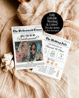 Newspaper Bridesmaid Proposal Card, Will You Be My Bridesmaid, Modern Bridesmaid Card, Bridesmaid Proposal Newspaper, Editable Template, N2