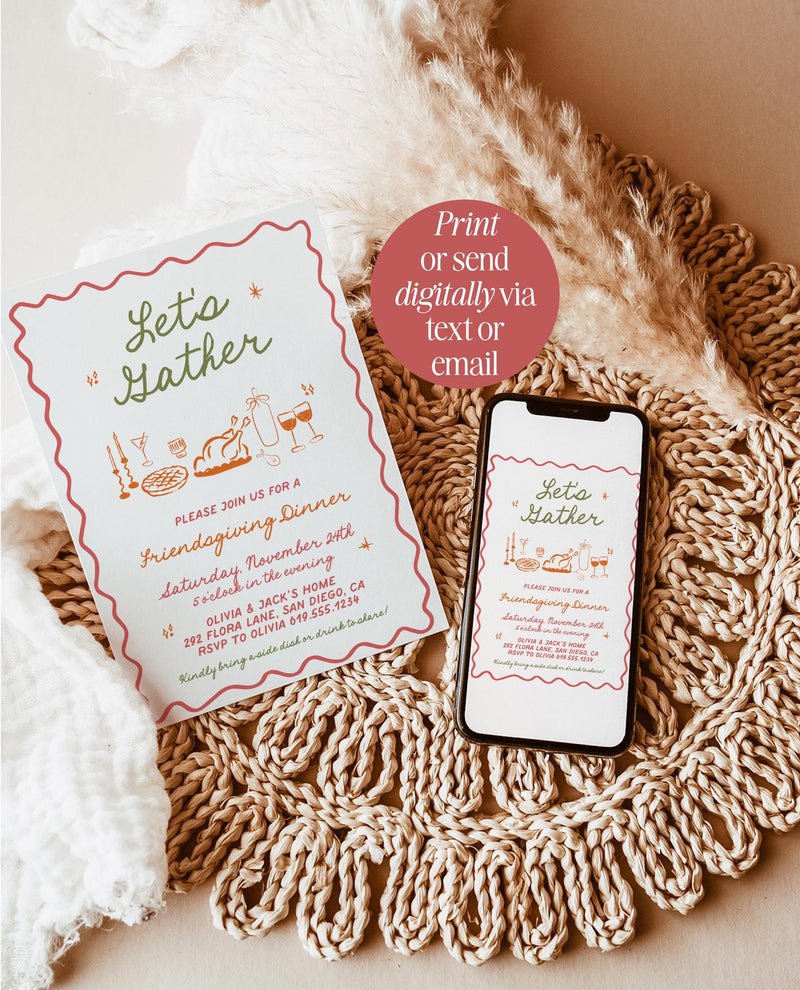 Thanksgiving Dinner Invitation, Friendsgiving Dinner Invite, Thanksgiving Text Message Invite, Let's Gather Thanksgiving Dinner Template, H1