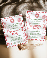Christmas Dinner Party Invite, Hand Drawn Christmas Party, Holiday Party Invite, Merry & Bright Christmas Dinner Invite Editable Template H1