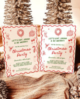 Christmas Dinner Party Invite, Hand Drawn Christmas Party, Holiday Party Invite, Merry & Bright Christmas Dinner Invite Editable Template H1