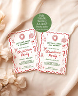 Holiday Party Invite, Hand Drawn Christmas Party, Christmas Dinner Party Invite, Merry & Bright Christmas Dinner Invite Editable Template H1