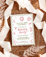Holiday Party Invite, Hand Drawn Christmas Party, Christmas Dinner Party Invite, Merry & Bright Christmas Dinner Invite Editable Template H1