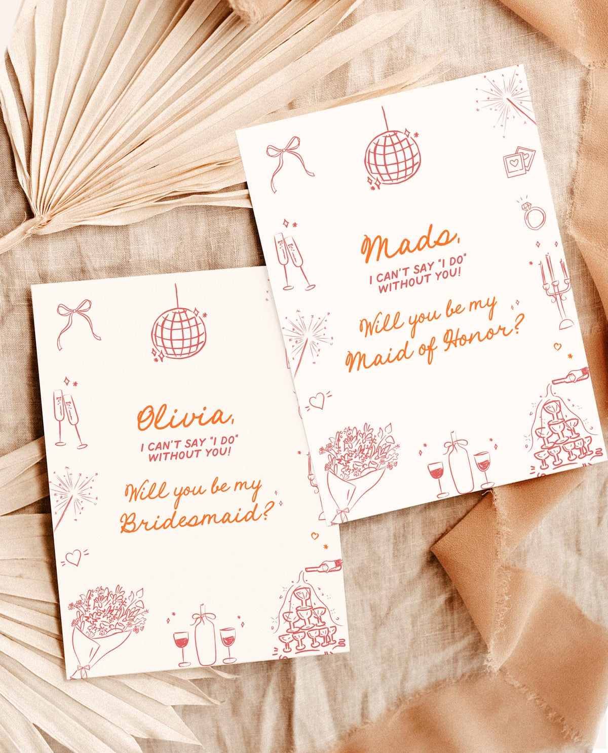 Bridesmaid Proposal Card, Hand Drawn Bridesmaid Proposal Card, Bow Bridesmaid Proposal Template,  Will You Be My Bridesmaid, Whimsical, H1