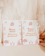 Bridesmaid Proposal Card, Hand Drawn Bridesmaid Proposal Card, Bow Bridesmaid Proposal Template,  Will You Be My Bridesmaid, Whimsical, H1