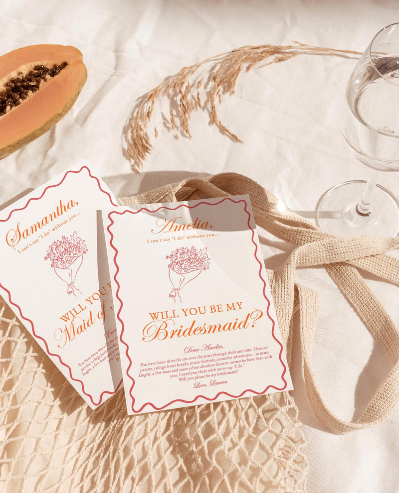 Bridesmaid Proposal Card Template, Bridesmaid Card, Will You Be My Bridesmaid, Wavy Border, Bow Proposal, Bouquet Bridesmaid Proposal, H1