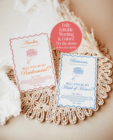 Bridesmaid Proposal Card Template, Bridesmaid Card, Will You Be My Bridesmaid, Wavy Border, Bow Proposal, Bouquet Bridesmaid Proposal, H1