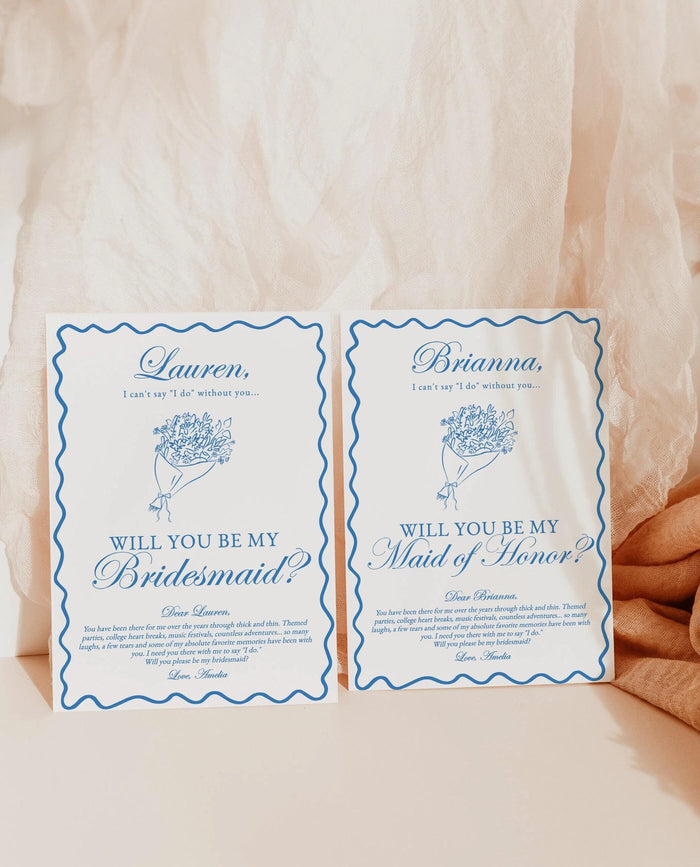 Bridesmaid Proposal Card Template, Bridesmaid Card, Will You Be My Bridesmaid, Wavy Border, Bow Proposal, Bouquet Bridesmaid Proposal, H1