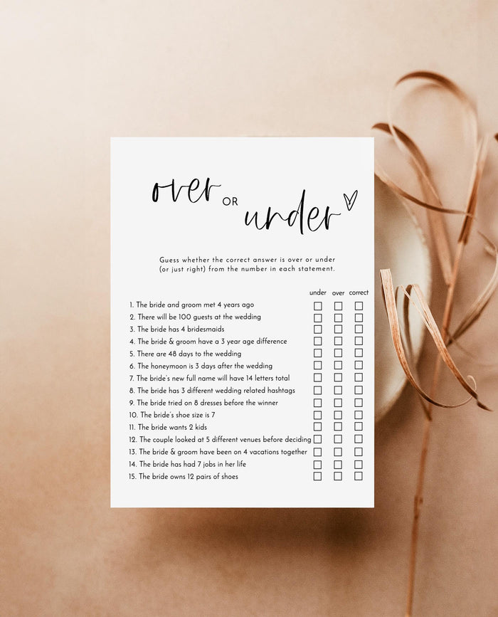 Over or Under Bridal Shower Game