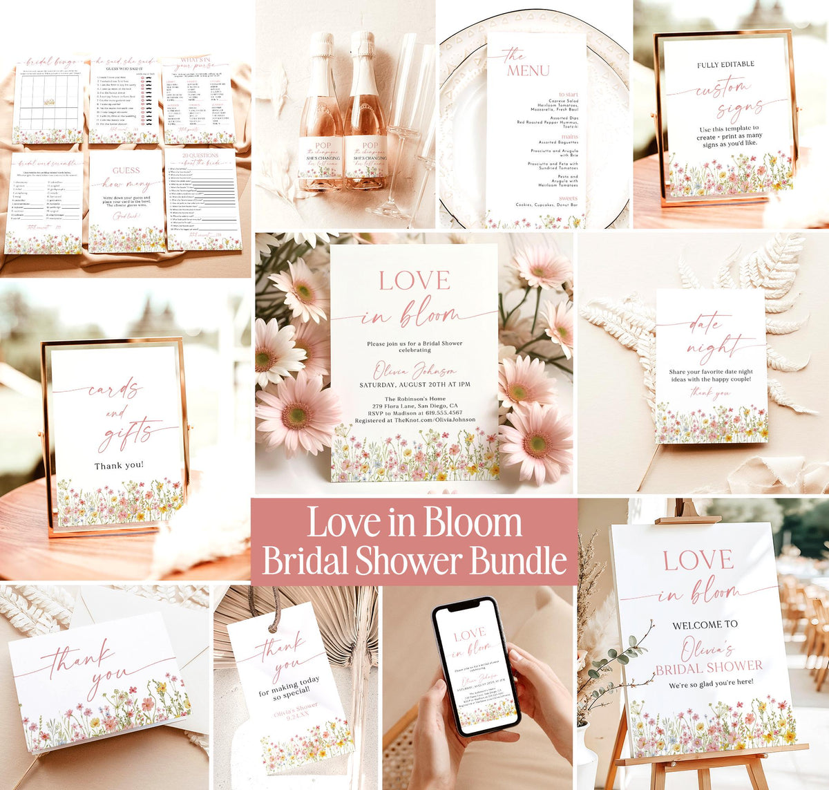 Love in Bloom Bridal Shower Invitation, Wildflower Bridal Shower Invite, Colorful Floral Love in Bloom Bridal Shower, Editable Template, N4