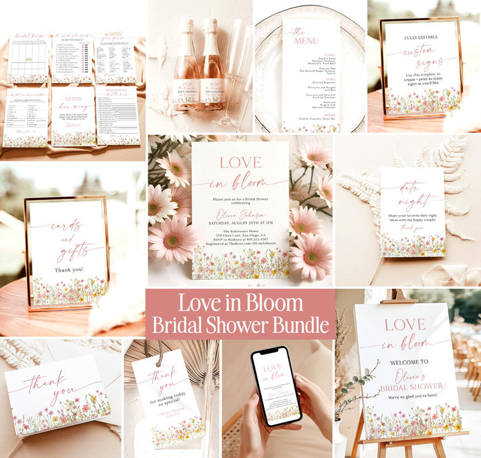 Love in Bloom Bridal Shower Invitation, Wildflower Bridal Shower Invite, Colorful Floral Love in Bloom Bridal Shower, Editable Template, N4