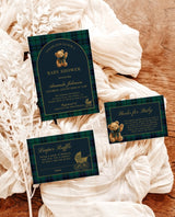Classic Plaid Baby Shower Invitation Set Bear Dark Green Blue Plaid Shower Invites Vintage Baby Carriage Invite Bundle Editable Template P5