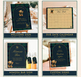 Classic Plaid Baby Shower Invite Bundle Dark Green + Blue Preppy Baby Shower Polo Teddy Bear Vintage Baby Carriage, Editable Template, P5