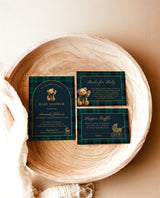 Classic Plaid Baby Shower Invitation Set Bear Dark Green Blue Plaid Shower Invites Vintage Baby Carriage Invite Bundle Editable Template P5
