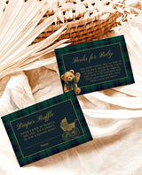 Classic Plaid Baby Shower Invitation Set Bear Dark Green Blue Plaid Shower Invites Vintage Baby Carriage Invite Bundle Editable Template P5
