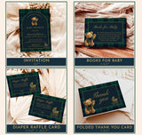 Classic Plaid Baby Shower Invite Bundle Dark Green + Blue Preppy Baby Shower Polo Teddy Bear Vintage Baby Carriage, Editable Template, P5