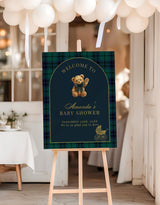 Classic Plaid Baby Shower Invite Bundle Dark Green + Blue Preppy Baby Shower Polo Teddy Bear Vintage Baby Carriage, Editable Template, P5