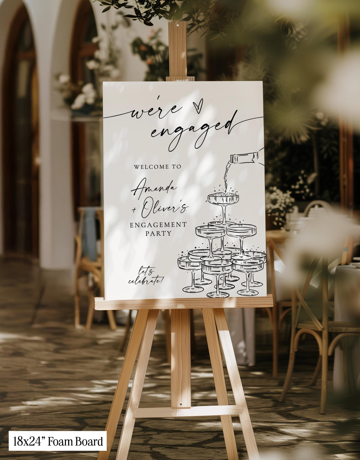 Engagement Party Welcome Sign | Minimalist Modern Champagne Tower