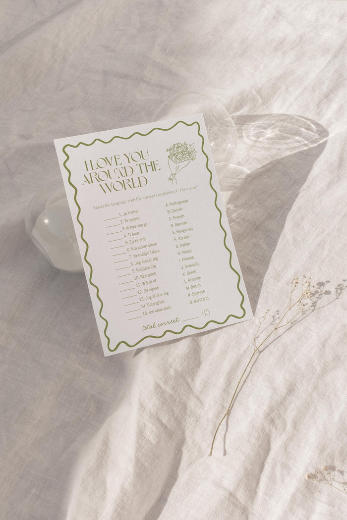 I Love You Around the World Bridal Shower Game