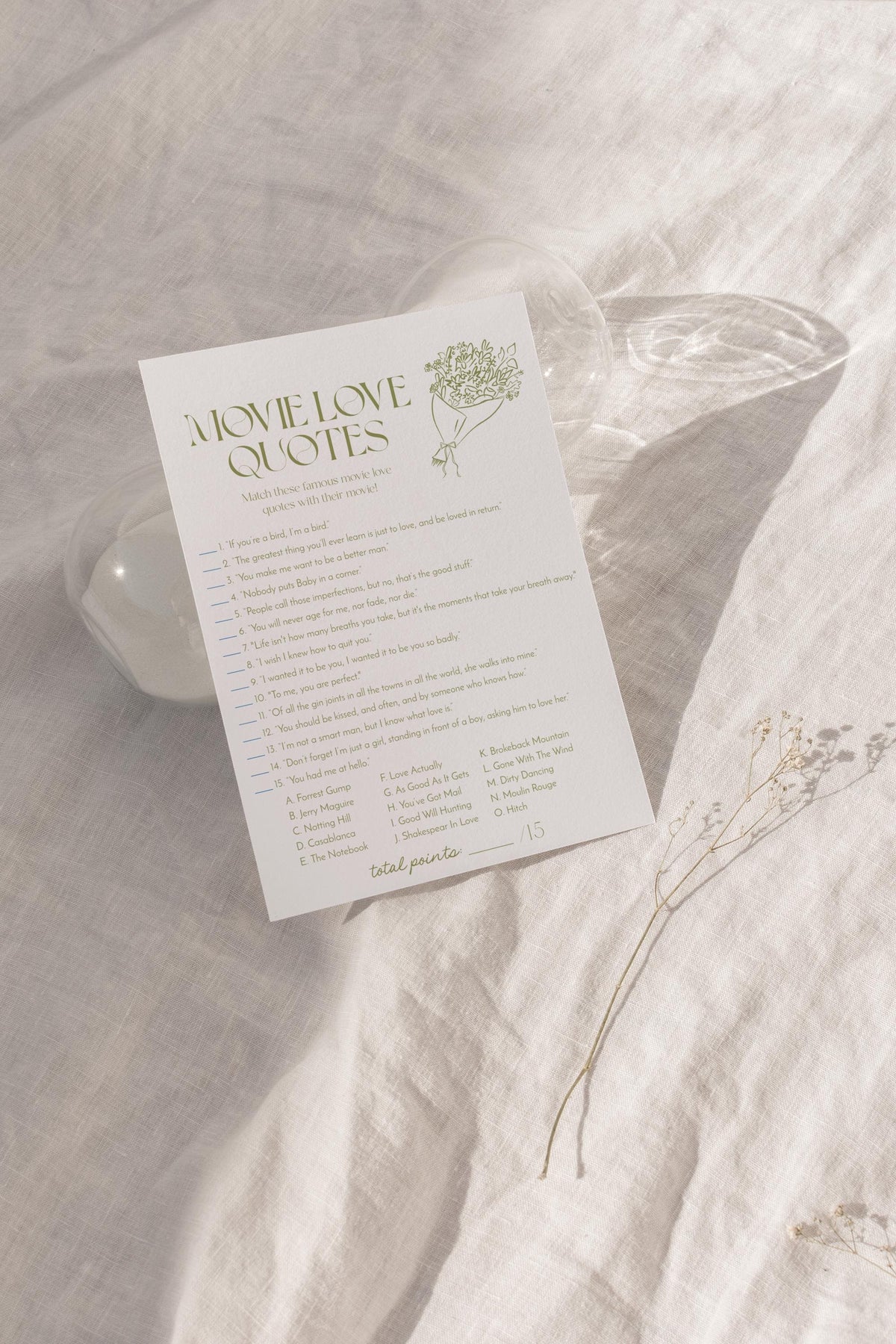 Movie Love Quotes Bridal Shower Game