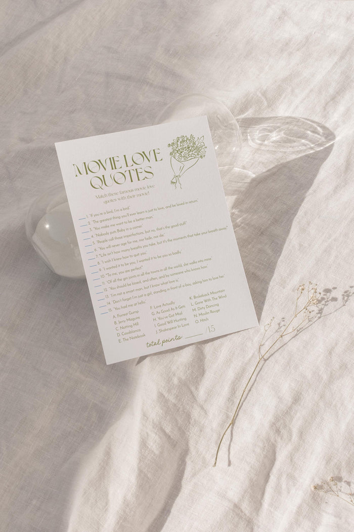 Movie Love Quotes Bridal Shower Game