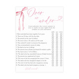 Over Or Under Game Baby Shower Game | Pink Bow - alternate view