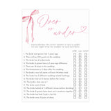 Over Or Under Game Baby Shower Game | Pink Bow - alternate view