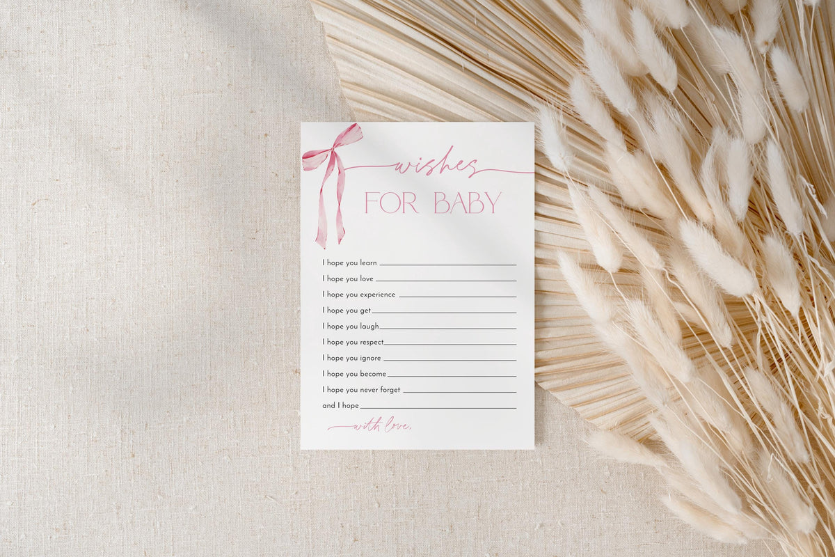 Wishes for Baby Card Baby Shower Card | Pink Bow
