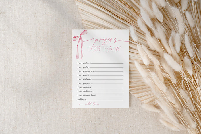 Prayers for Baby Card Baby Shower Card | Pink Bow