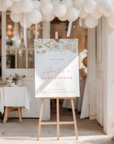 Modern Floral Baby Shower Welcome Sign | Pink Flowers - detail view