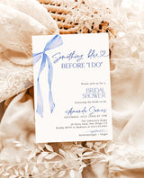 Something Blue Before I Do Bridal Shower Invitation with Envelopes | Blue Bow Coquette - detail view