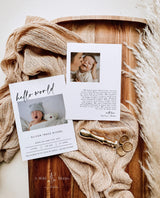 Minimalist Birth Announcement Photo Baby Card | Hello World Newborn - detail view