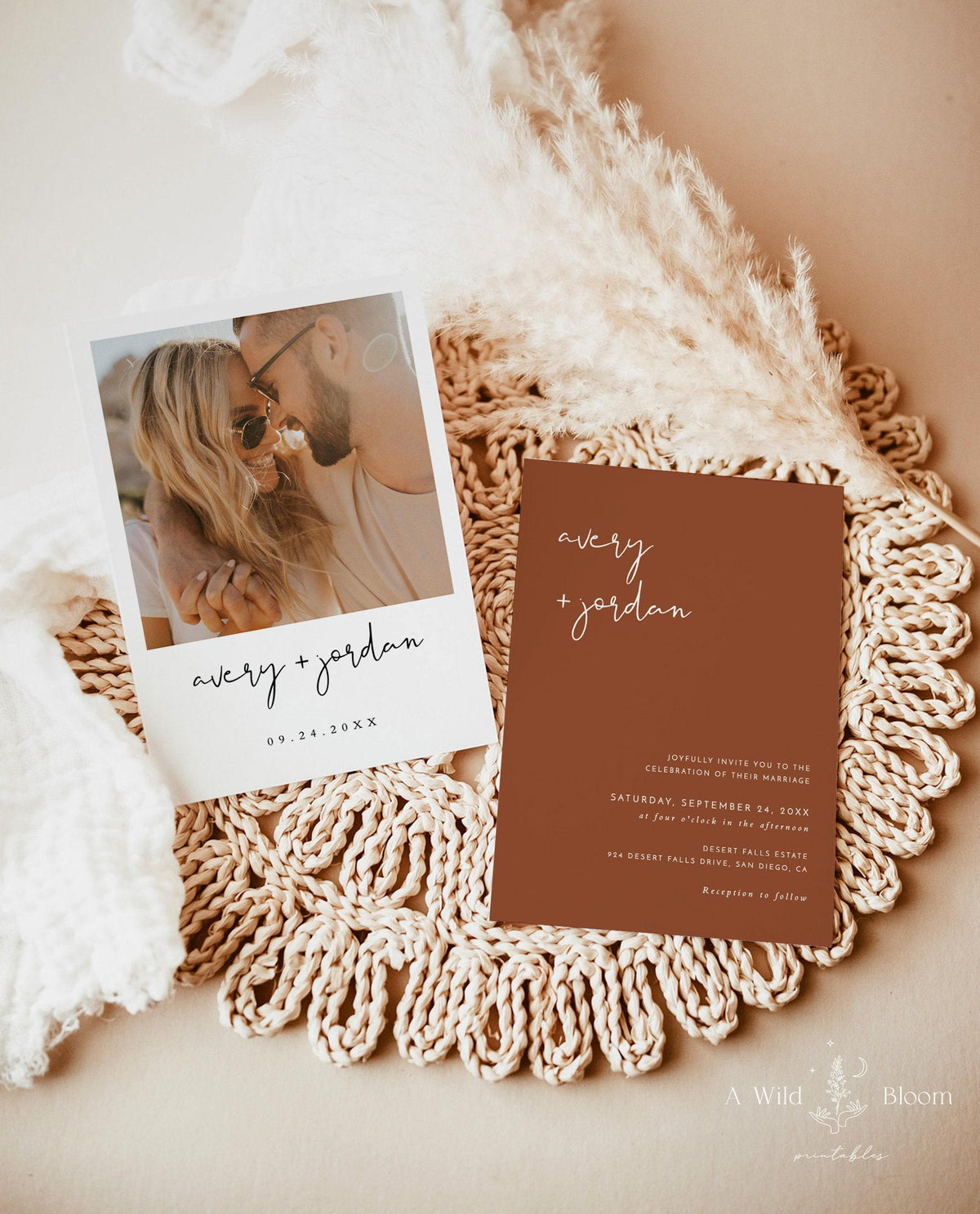 Terracotta Wedding Invitation with Envelopes